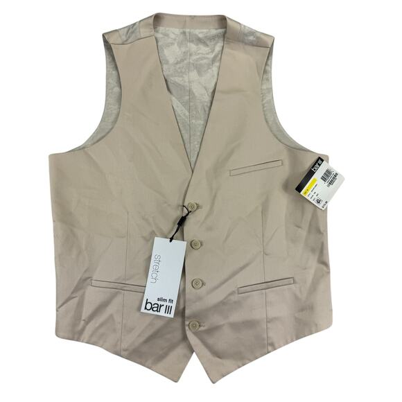 Bar III Mens Slim Fit Stretch Cotton Solid Suit Vest Tan M - Picture 1 of 5